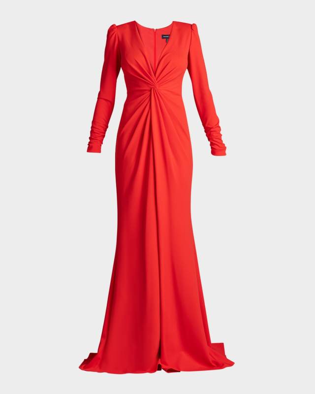 Plunge Twist-Front Crepe Gown